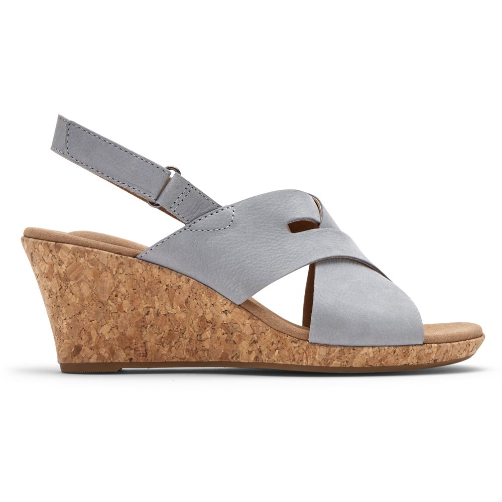 Sandálias De Cunha Mulher Rockport Briah Slot Slingback Azuis,Portugal XUMVA-4179